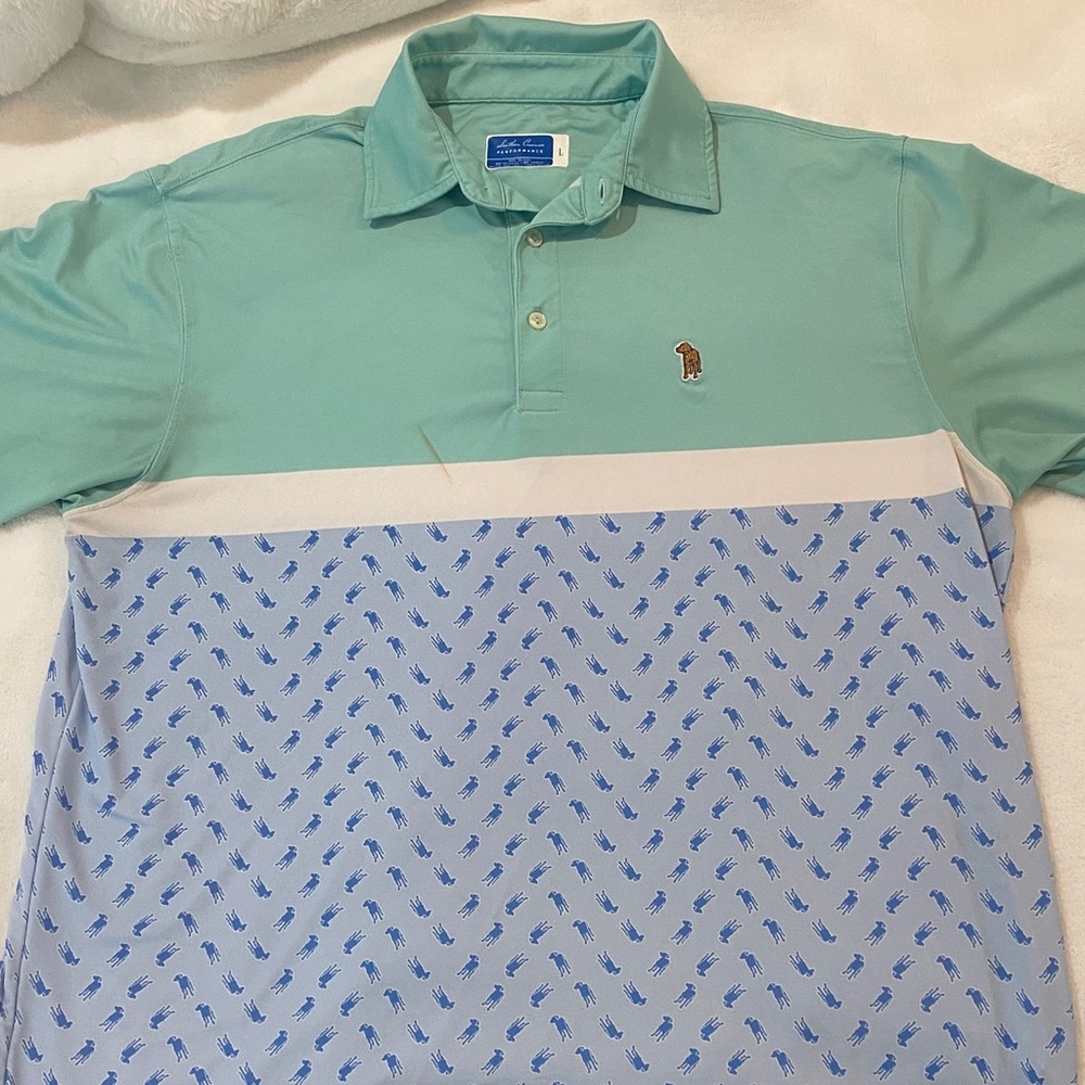 Southern Casanova Performance Mint Green and Light Blue Golf Polo SEE PICS